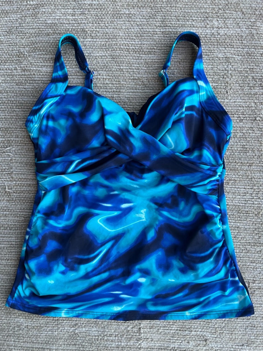 Lands' End Aqua Blue Navy Tie Dye Water Reflection Tankini Top size 6 P